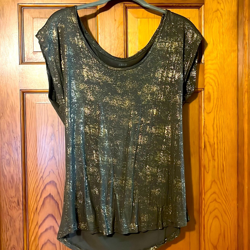 J. Lo Shirt- Olive Green/Gold. Size Medium